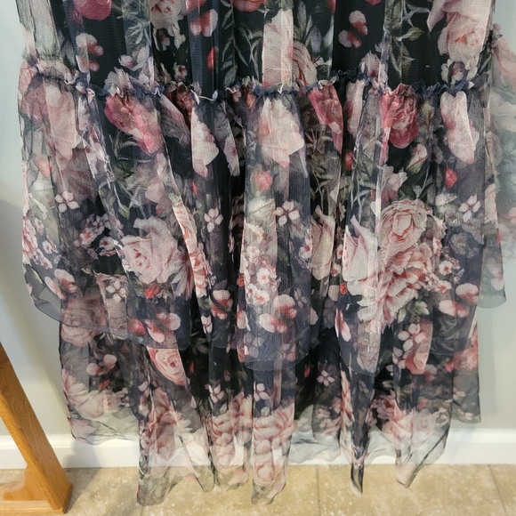 Lulu's Women's Black Dark Floral Mesh Overlay Formal Party Dress Whimsygoth Sz L - Picture 8 of 10